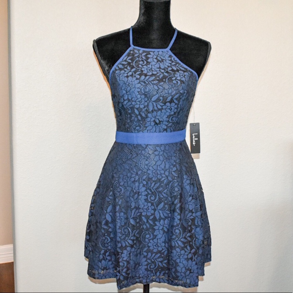Lulus navy Blue Lace Skater Dress